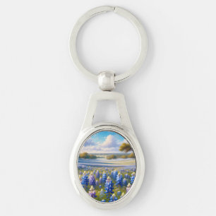Texas Bluebonnet Meadow Landscape Keychain