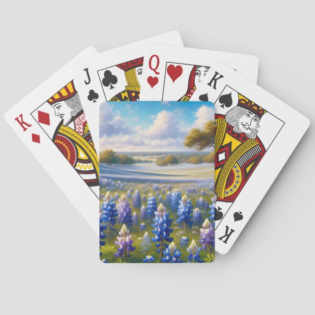 Texas Bluebonnet Meadow Landscape Poker Cards (Back)