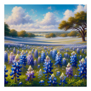 Texas Bluebonnet Meadow Landscape Poster