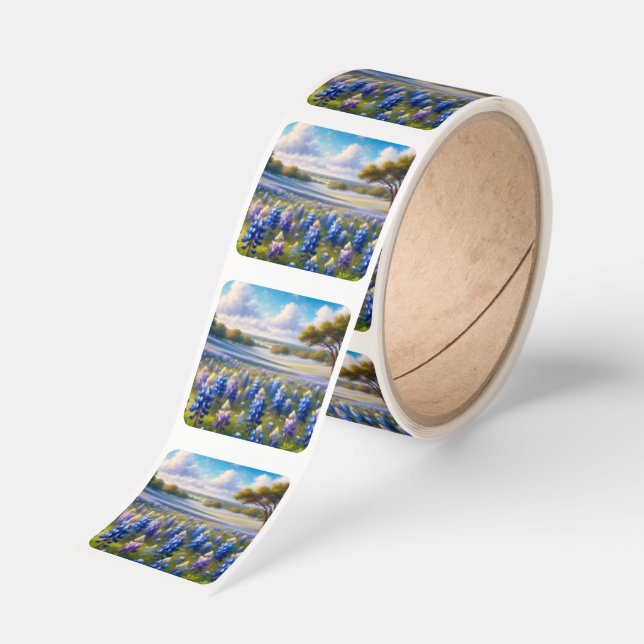 Texas Bluebonnet Meadow Landscape Square Sticker (Roll)