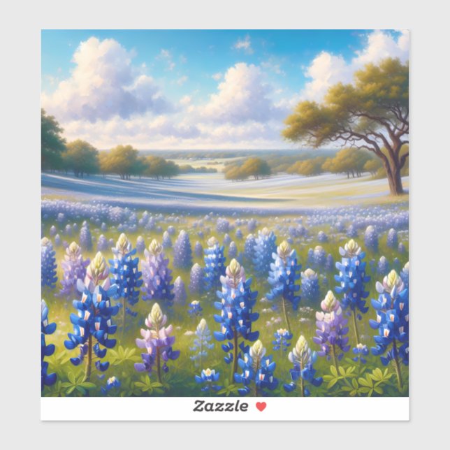Texas Bluebonnet Meadow Landscape Sticker (Sheet)