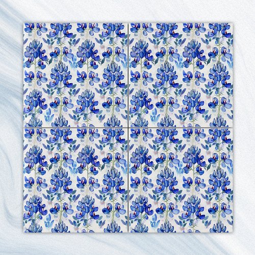 Texas Bluebonnet Pattern, Blue Floral Repeating Ceramic Tile