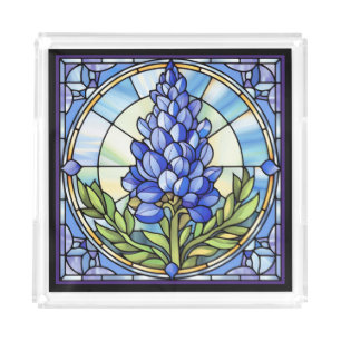 Texas Bluebonnet Stained Glass Acrylic Tray