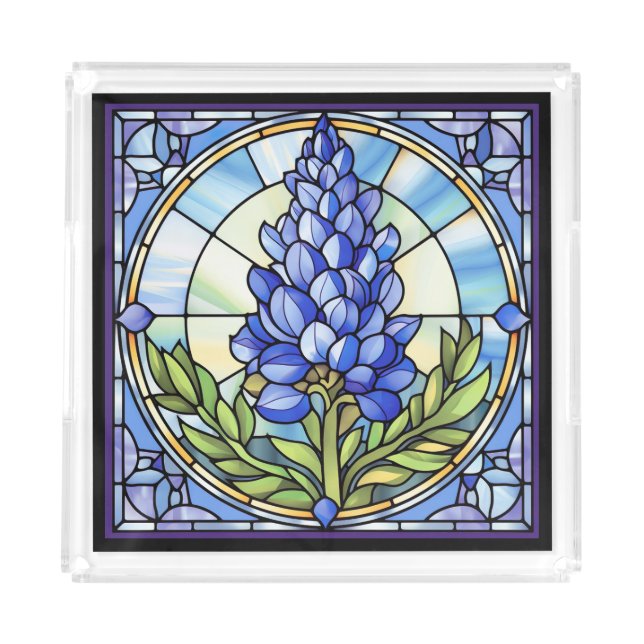 Texas Bluebonnet Stained Glass Acrylic Tray (Front)