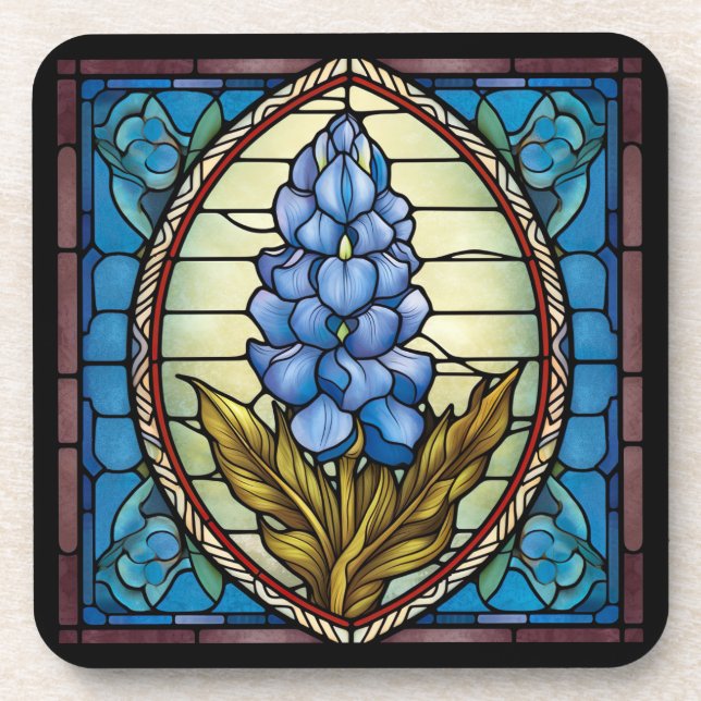 Texas Bluebonnet Stained Glass Beverage Coaster (Front)
