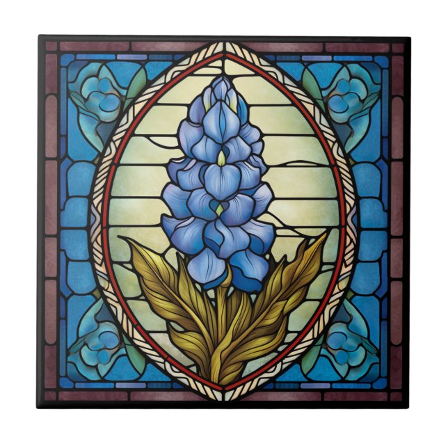 Texas Bluebonnet Stained Glass Ceramic Tile (Front)