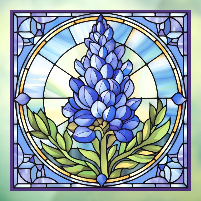 Texas Bluebonnet Stained Glass Design Window Cling (Sheet 3)