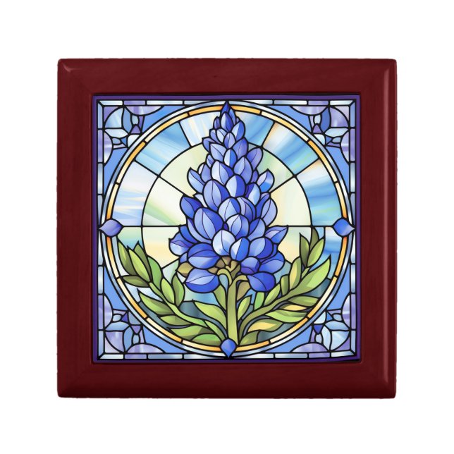Texas Bluebonnet Stained Glass Gift Box (Front)