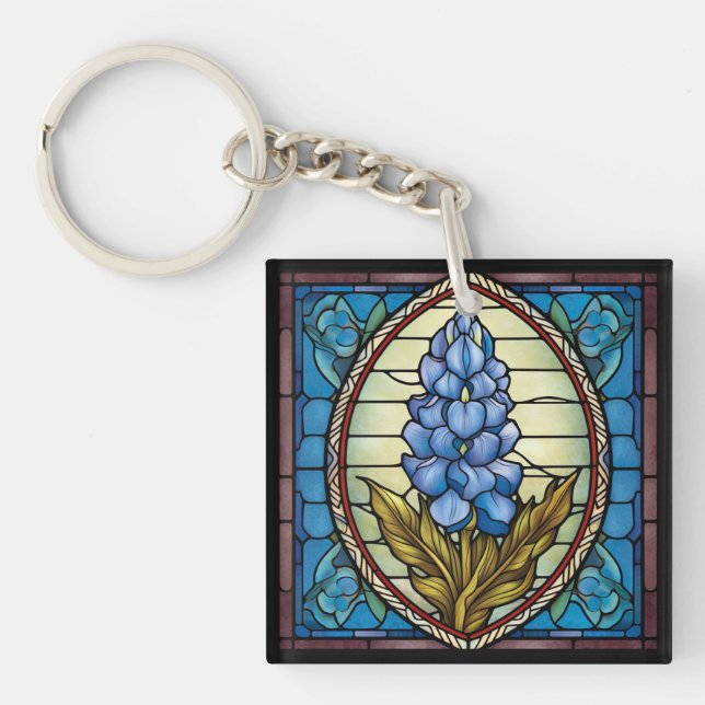 Texas Bluebonnet Stained Glass Keychain (Front)