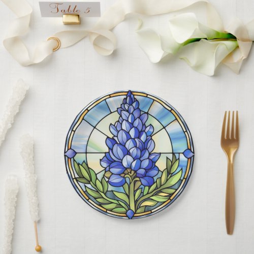 Texas Bluebonnet Stained Glass Paper Plates