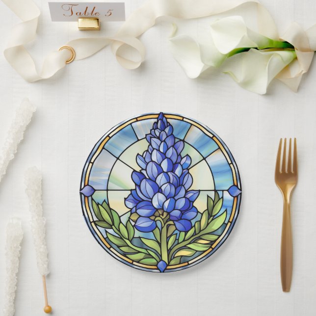 Texas Bluebonnet Stained Glass Paper Plates (Wedding)