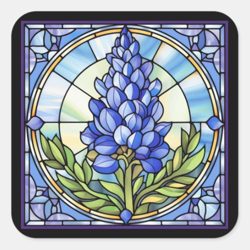 Texas Bluebonnet Stained Glass Square Sticker