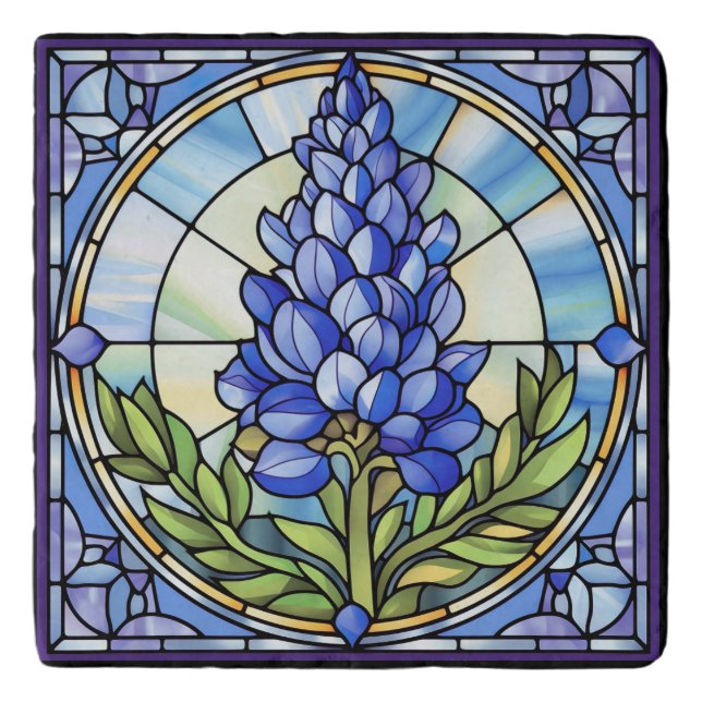 Texas Bluebonnet Stained Glass Trivet (Front)