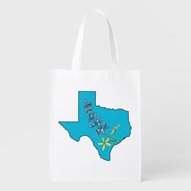 Texas Bluebonnet teal Grocery Bag (Front)