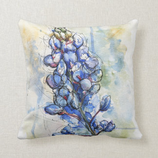 Texas Bluebonnet Watercolor Flower Design Throw Pillow