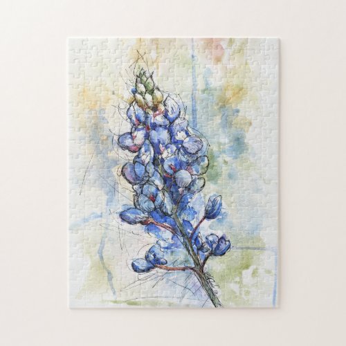 Texas Bluebonnet Watercolor Flower Puzzle
