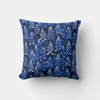 Texas Bluebonnet Wildflower, Dark Blue Floral Throw Pillow