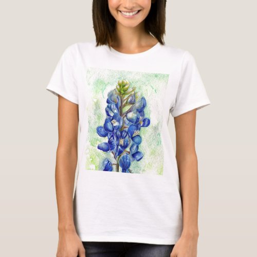 Texas Bluebonnet Wildflower Drawing T_Shirt