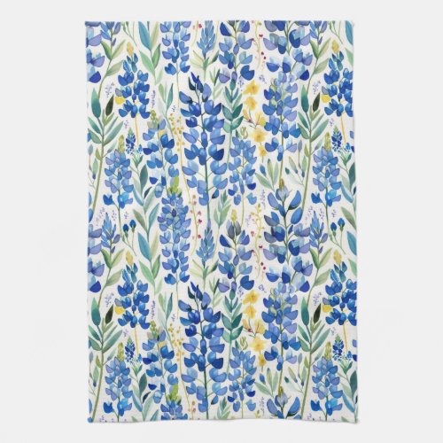 Texas Bluebonnet Wildflower Pattern Kitchen Towel