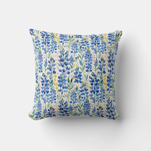 Texas Bluebonnet Wildflowers, Botanical Floral Throw Pillow