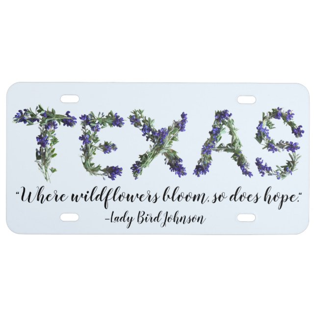 Texas Bluebonnet Wildflowers | Lady Bird Johnson License Plate (Front)