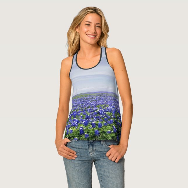 Texas Bluebonnets and Blue Sky Print Tank Top (Front Full)