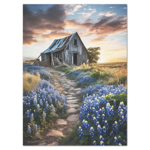 Texas Bluebonnets and Old Barn Decoupage Tissue Paper