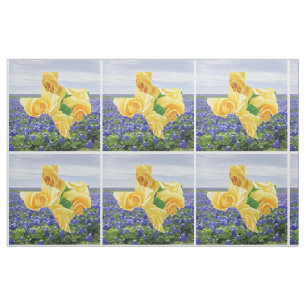 Texas Bluebonnets And Yellow Rose Fabric
