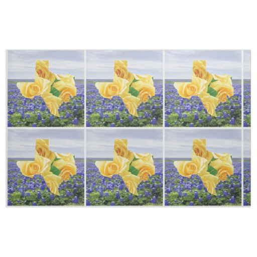 Texas Bluebonnets And Yellow Rose Fabric
