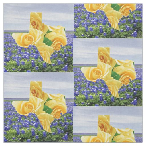 Texas Bluebonnets And Yellow Rose Fabric 4.5"