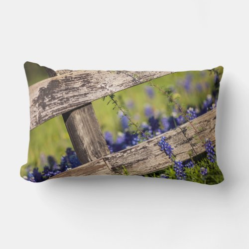 Texas Bluebonnets Around A Country Fence Lumbar Pillow