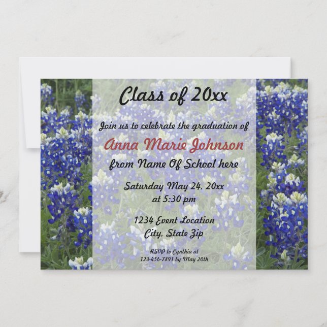 Texas Bluebonnets Field Photo Graduation Invitation (Front)