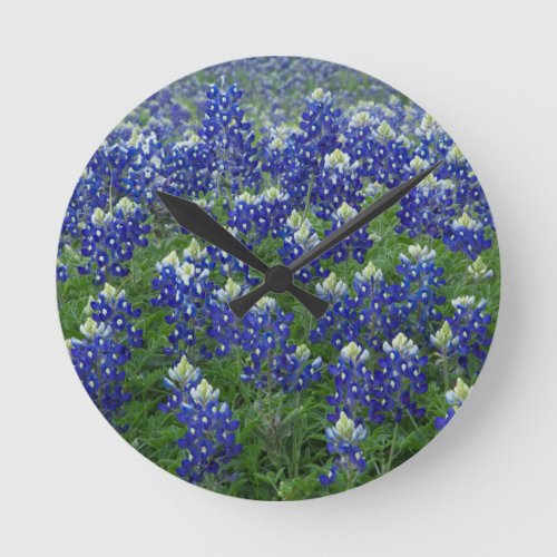 Texas Bluebonnets Field Photo Round Clock