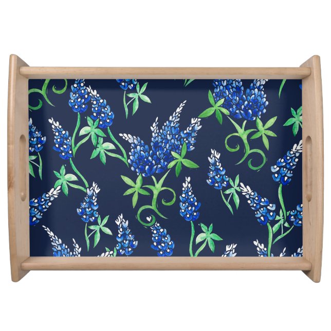 Texas Bluebonnets Floral Blue Serving Tray (Front)