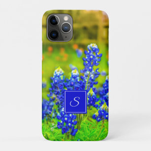 Texas Bluebonnets Floral Monogram Blue and Orange iPhone 11 Pro Case