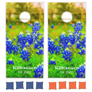 Texas Bluebonnets Floral Paintbrush Blue Flowers Cornhole Set