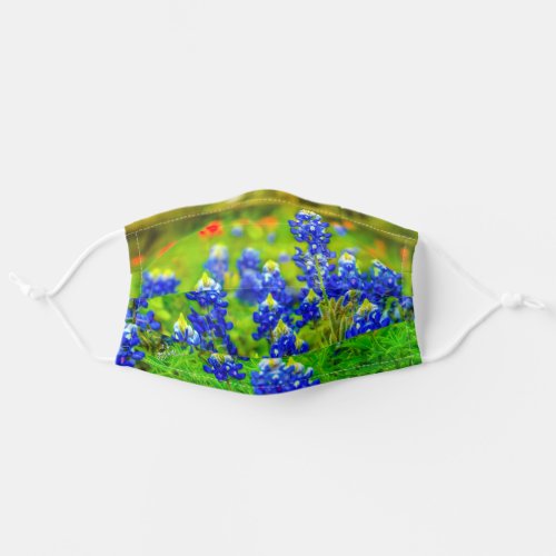 Texas Bluebonnets  Indian Paintbrush Flowers Adult Cloth Face Mask