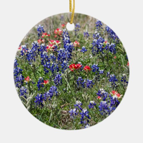 Texas Bluebonnets  Indian Paintbrush Wildflowers Ceramic Ornament