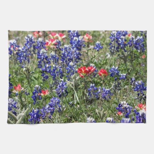 Texas Bluebonnets  Indian Paintbrush Wildflowers Kitchen Towel