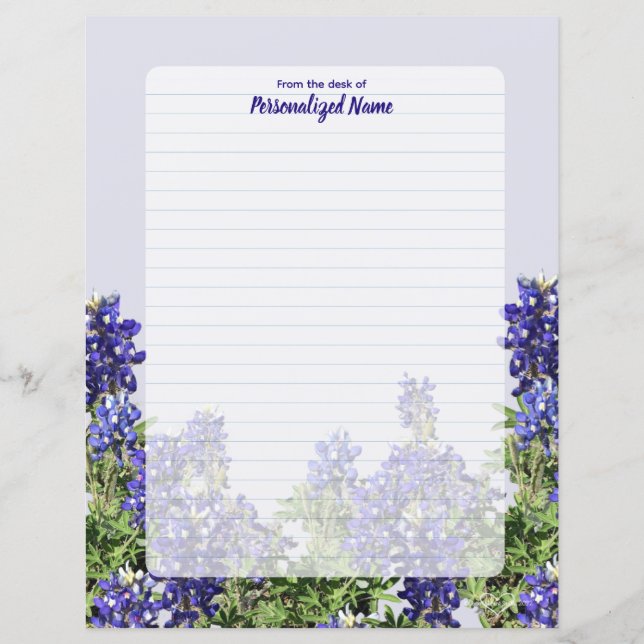 Texas Bluebonnets Lined Paper Sheet (Front)