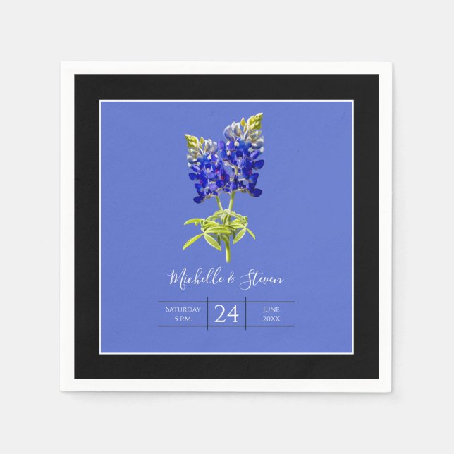 Texas Bluebonnets on Blue, Spring Wedding Napkins (Front)