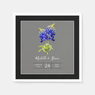 Texas Bluebonnets on Dark Gray, Spring Wedding Napkins