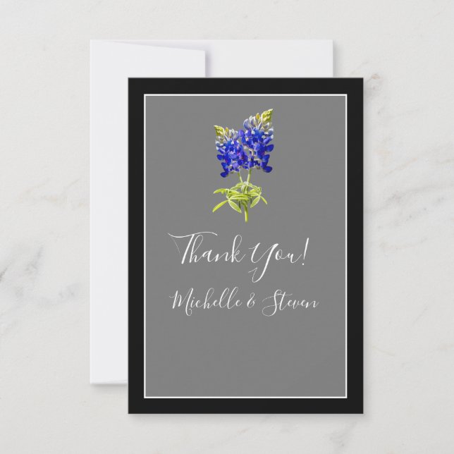 Texas Bluebonnets on Dark Gray, Spring Wedding Thank You Card (Front)