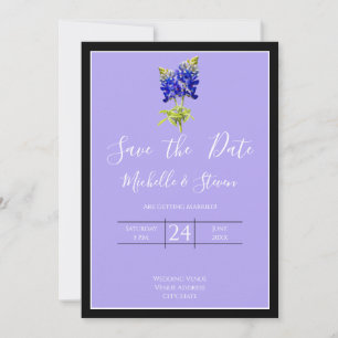 Texas Bluebonnets on Lavender Spring, Save Date Invitation