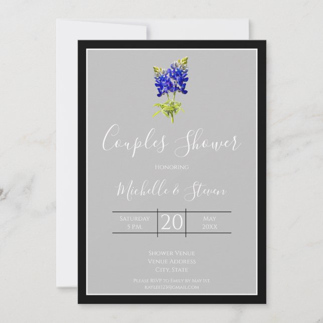 Texas Bluebonnets on Light Gray, Spring, Couples Invitation (Front)