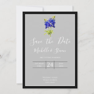 Texas Bluebonnets on Light Gray, Spring, Save Date Invitation