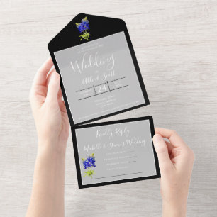 Texas Bluebonnets on Light Gray, Spring Wedding All In One Invitation