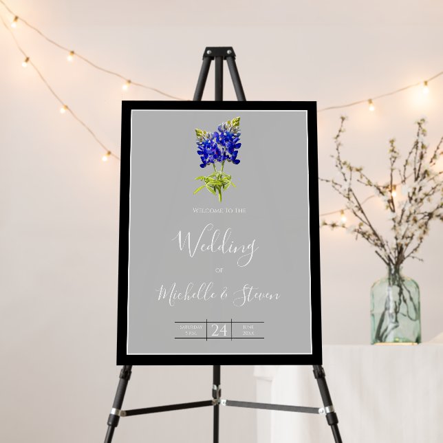 Texas Bluebonnets on Light Gray, Spring Wedding Foam Board (In Situ (Stand))