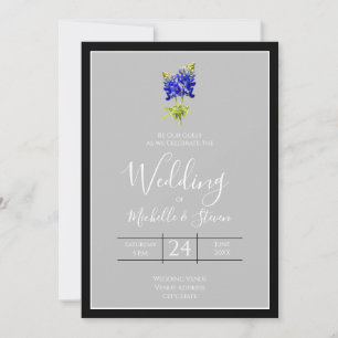 Texas Bluebonnets on Light Gray, Spring Wedding Invitation