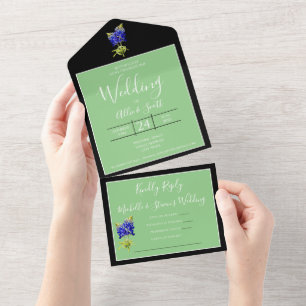 Texas Bluebonnets on Sage, Spring Wedding All In One Invitation